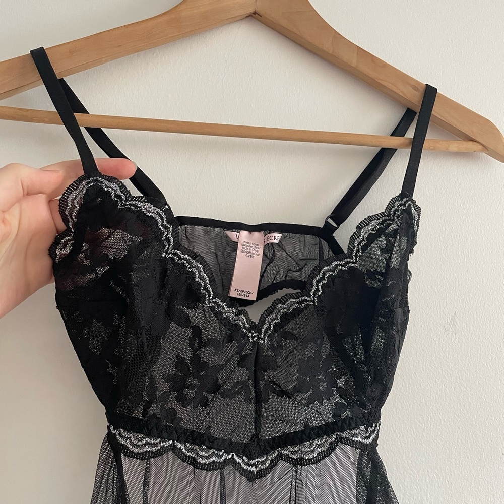 Victoria's Secret Black Sheer Babydoll Lingerie Coquette Y2K Slip Dress XS - Picture 2 of 8